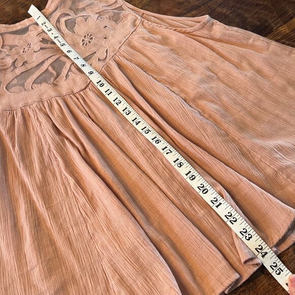 Free People Peach Sleeveless Sheer Embroidered High Neck Top L - Picture 7 of 11